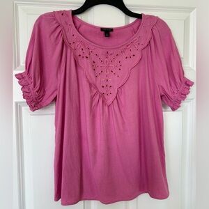 Ann Taylor Pink Puff Sleeve Eyelet Blouse